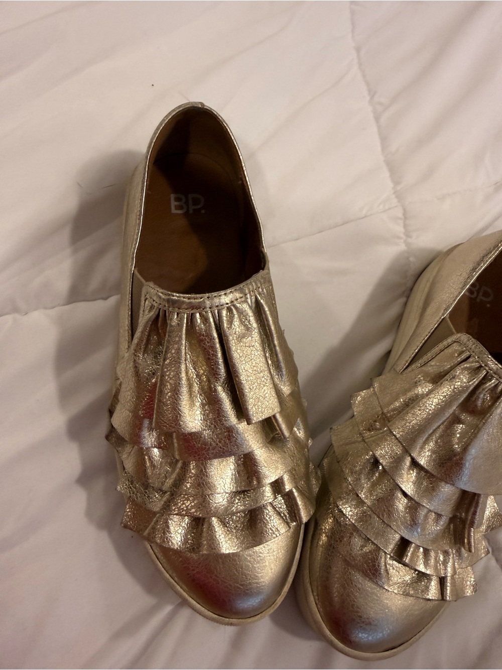 bp Metallic Gold Ruffle Slip-On Moccasins for Women